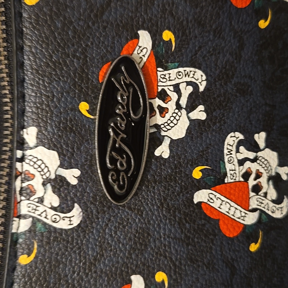 ED HARDY iconic Tattoo Satchel And Shoulder Bag  Black NWT Love Kills Slowly - Picture 3 of 4